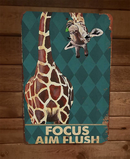 Focus Aim Flush Giraffe 8x12 Metal Wall Sign Bathroom Animal Poster