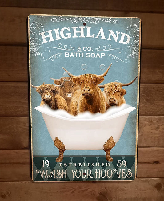 Highland Cattle Cow Ox Bath Soap 8x12 Metal Wall Sign Animal Poster