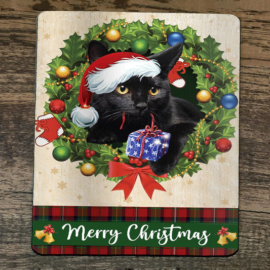 Mouse Pad Merry Christmas Xmas Black Cat