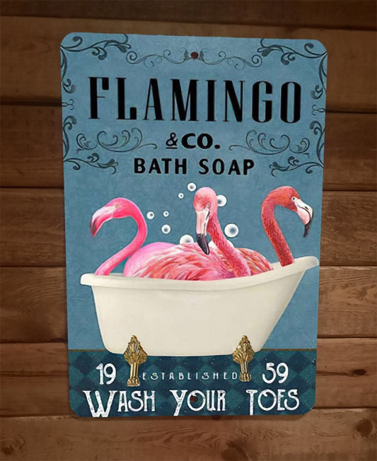 Flamingo Bath Soap 8x12 Metal Wall Sign Animal Poster #2