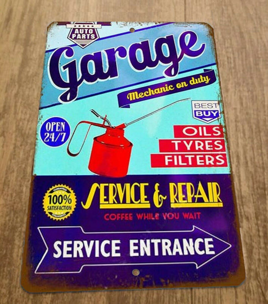 Garage Service and Repairs Entrance 8x12 Metal Wall Sign Garage Poster