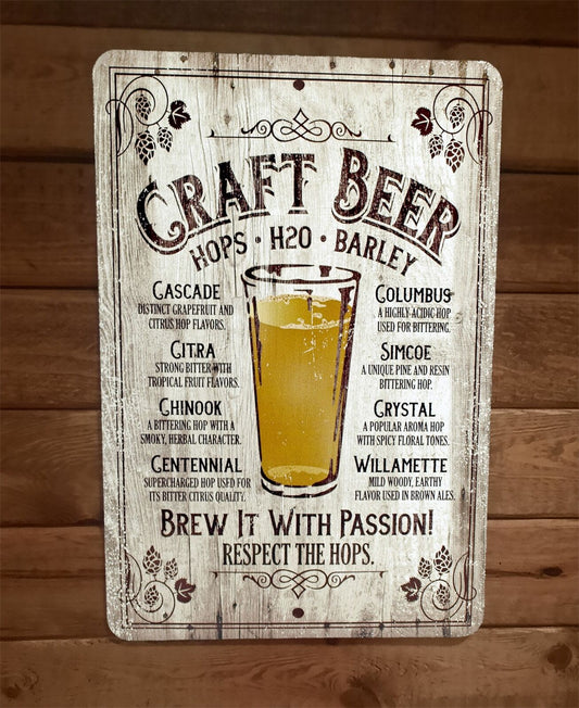 Craft Beer Hops H2O Barley 8x12 Metal Wall Bar Sign Poster