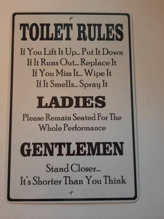 Toilet Rules for Ladies and Gentlemen 8x12 Funny Metal Wall Sign