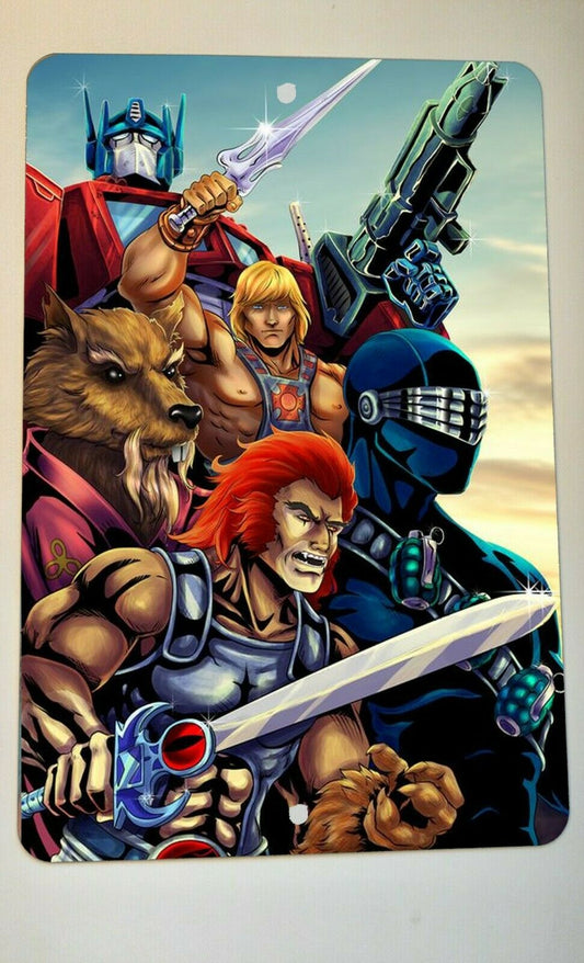 Retro 80s Cartoon Heroes Artwork He Man Snake Eyes Lion O 8x12 Metal Wall Sign MOTU Thundercats GI Joe TMNT Transformers