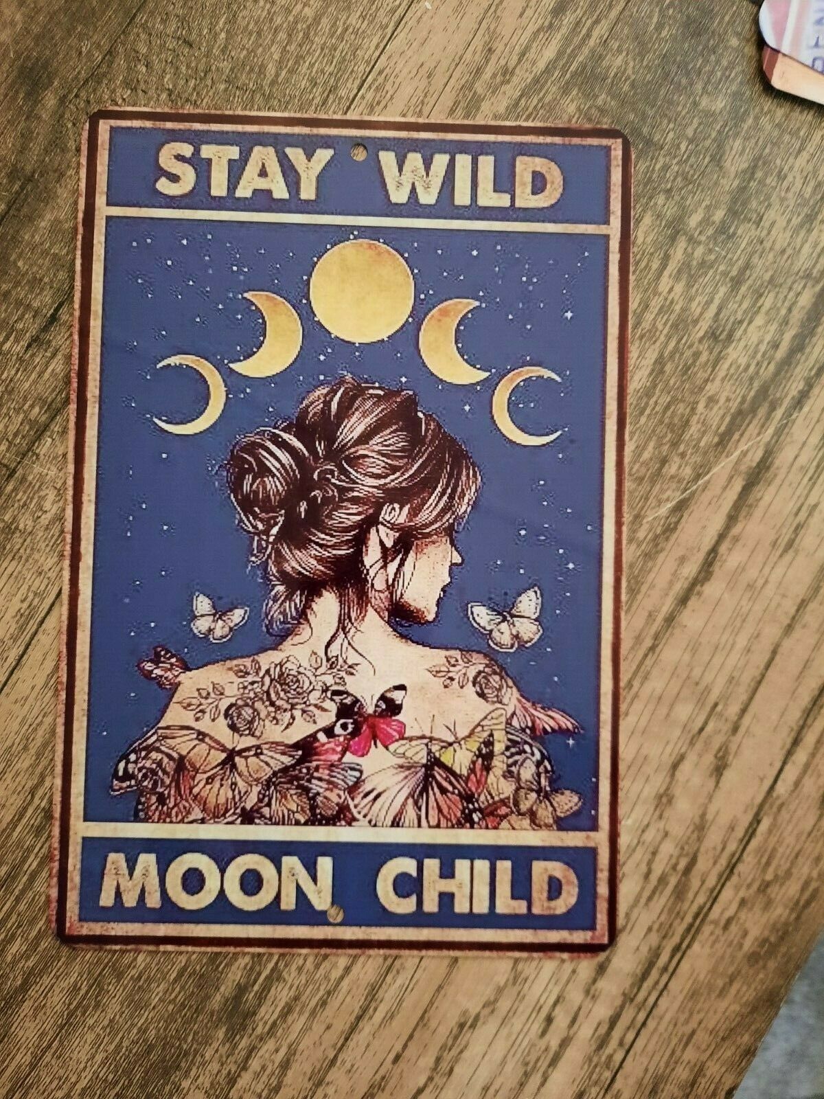 Stay Wild Moon Child Witch Flower Butterflies 8x12 Metal Wall Sign