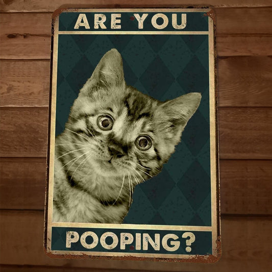 Are You Pooping Cat 8x12 Metal Wall Sign Animal Bathroom Poster #3