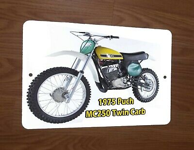 1975 Puch MC250 Twin Carb Motocross Motorcycle Dirt Bike Photo 8x12 Metal Sign