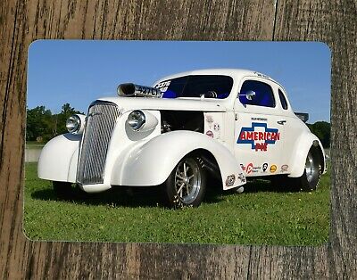 37 Chevy American Pie Hot Rod Gasser Classic Car 8x12 Metal Wall Car Sign garage poster