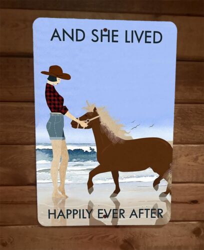 And She Lived Happily Ever After mini Horse 8x12 Metal Wall Sign Animal Poster 2