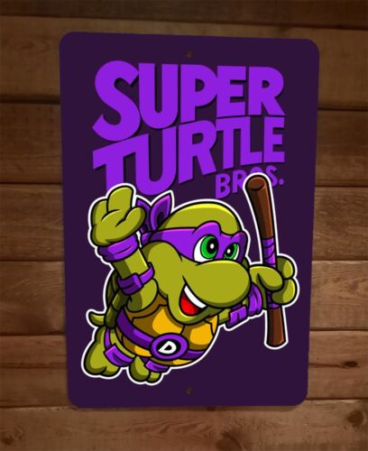Super Purple Turtle Bros Donatello 8x12 Metal Wall Sign Poster TMNT Mario Parody