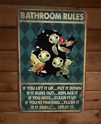 Bathroom Rules Cute Turtles 8x12 Metal Wall Sign Animal Poster