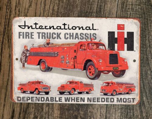 International Fire Truck Chassis 8x12 Metal Wall Garage Sign Poster