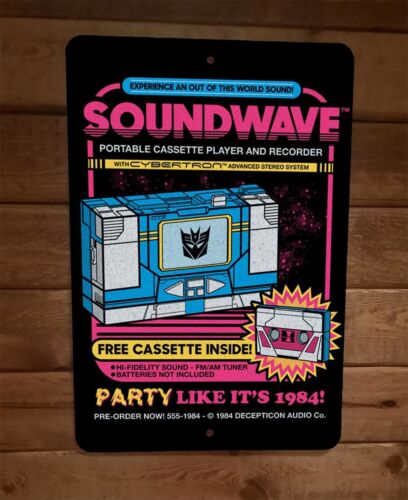 Soundwave 1984 Portable Cassette Player 8x12 Metal Wall Sign Transformers Poster