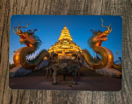 Chinese Dragons Buddhist Temple in Thailand 8x12 Metal Wall Sign Poster