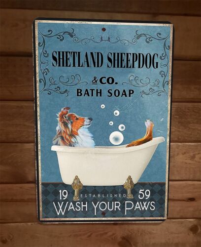 Shetland Sheepdog Bath Soap 8x12 Metal Wall Sign Animal Poster