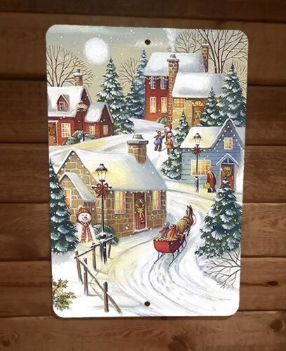 Merry Xmas Christmas Sleighride Scene 8x12 Metal Wall Sign Poster